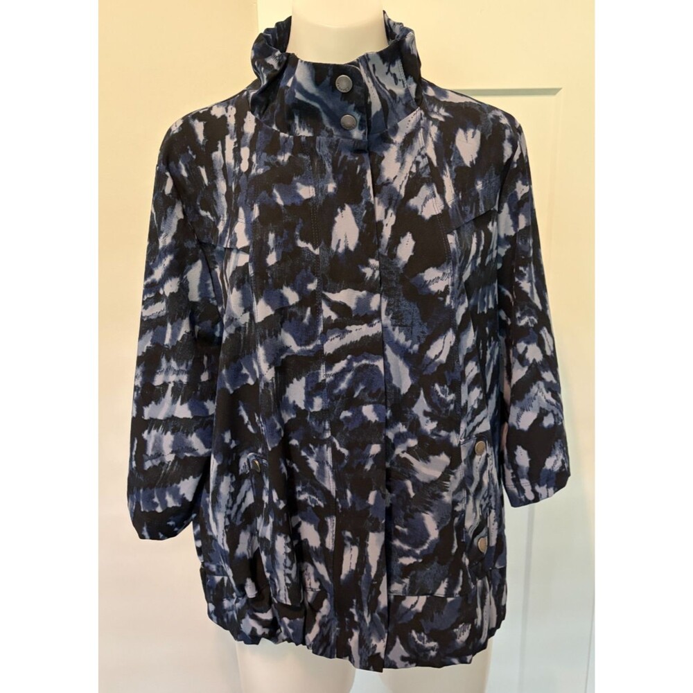 CHICOS Zenergy Womens Zip JACKET 3/4 Tab Sleeve BLUE Size 2 (L/12)